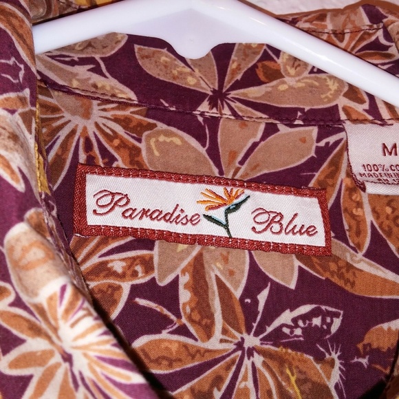 Paradise Blue Brown Floral Hawaiian Shirt (F1.6) - Picture 2 of 5
